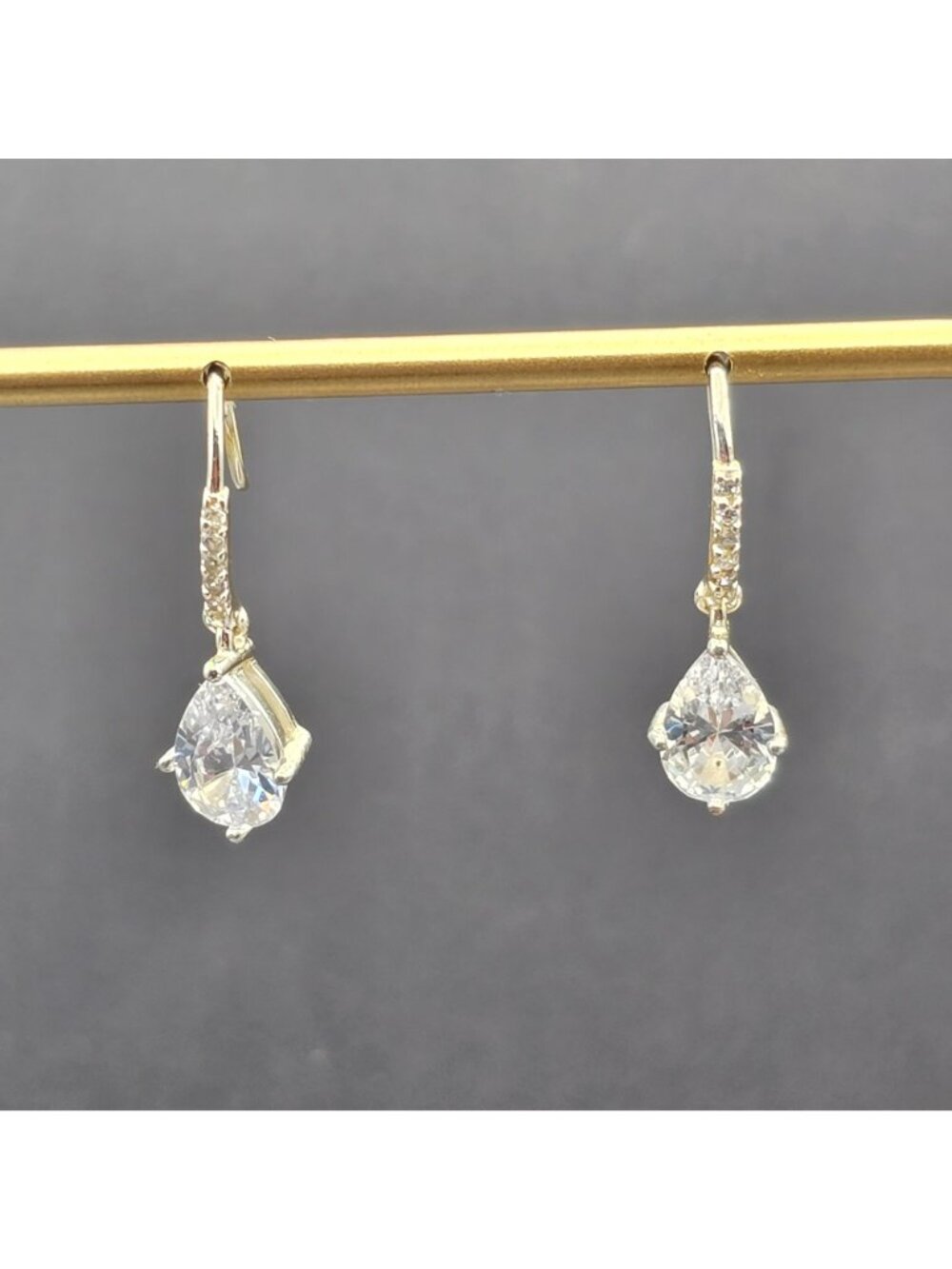 Sterling Silver Pear Cut Cubic Zirconia Dangle Earrings 1" Pave Teardrop Jewelry - Picture 2 of 10